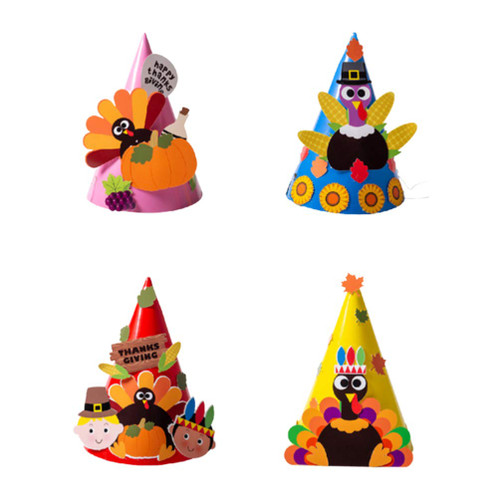 Kids Hats Children Gifts 4 Pcs Thanksgiving Hats Crafts Kit Turkey Party Paper Hats DIY Thanksgiving Activities Thanksgiving Party Game Supplies Kids Children Gifts