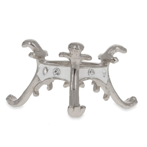 BestPysanky White Enamel with Crystals Silver Tone Metal Egg Sphere Stand Holder Display