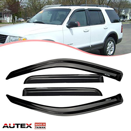 AUTEX 4Pcs Tape On Window Visor Deflector Fits for 2002 2003 2004 2005 2006 2007 2008 2009 2010 Ford Explorer Sun Rain Side Guard