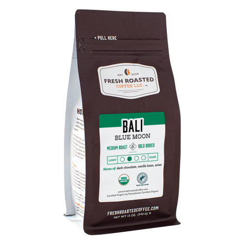 Fresh Roasted Coffee, RFA Organic Bali Blue Moon, 12 oz, Medium Roast, Kosher, Ground Fresh Roasted Coffee, RFA Organic Bali Blue Moon, 12 oz, Medium Roast, Kosher, Ground
