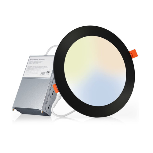 Amico 1 Pack 6 Inch 5CCT Ultra-Thin LED Recessed Ceiling Light with J-Box, 2700K/3000K/3500K/4000K/5000K Selectable, 12W Eqv 110W, Dimmable Canless Downlight, 1050LM High Brightness, Black - ETL