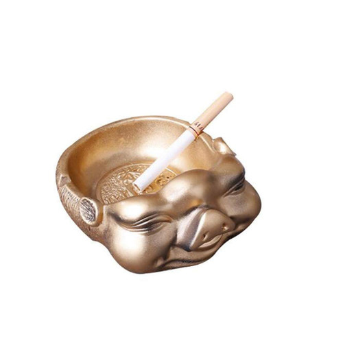 LUAN Ashtray Resin Cigarette Ashtray Smokeless Portable Cigar Smoking Accessories Pig Baby Ash Tray Desktop Crafts Office Home Decor Tabletop Ash Tray (Color : Gold)