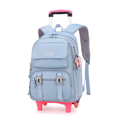 Rolling Backpack for Girls Solid Color Kids Trolley Bookbags with Wheels Elementary School Students Schoolbag