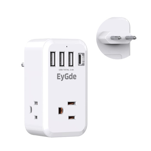 European Travel Plug Adapter, EyGde International Travel Power Adater 3 American Outlets with 1 USB Type C and 3 USB Charger, US to EU Plug Adapter for France, Germany, Greece, Italy, Israel, Spain European Travel Plug Adapter, EyGde International Travel Power Adater 3 American Outlets with 1 USB Type C and 3 USB Charger, US to EU Plug Adapter for France, Germany, Greece, Italy, Israel, Spain