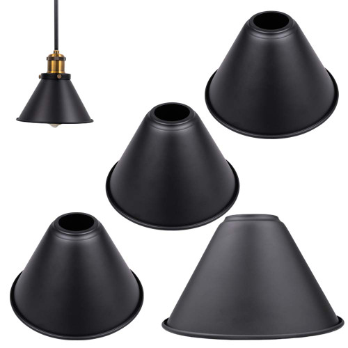 STGLIGHTING 4-Pack 7.08" Industrial Vintage Metal Bulb Guard Iron Black Hanging Ceiling Cone DIY Light Shade Decorative Replacement Lamp Shade for Pendant Light Table Lamp Wall lamp Wall Sconce