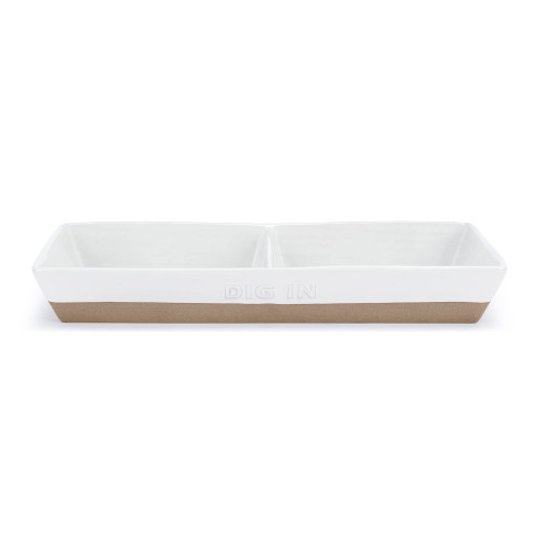 DEMDACO This That Classic White 14 x 7 Stoneware Divided Serving Dish