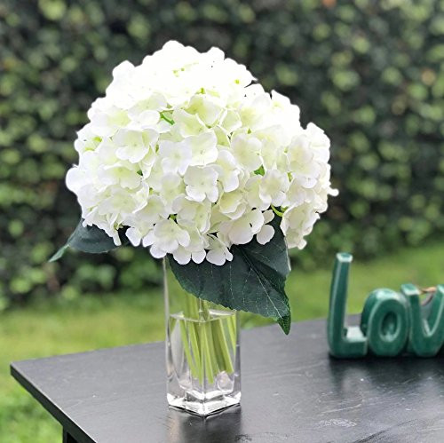 ENOVA HOME Artificial Hydrangea Silk Flowers Bouquet Flower Arrangements with Vase for Home Wedding Decoration(Flower with Glass vase)