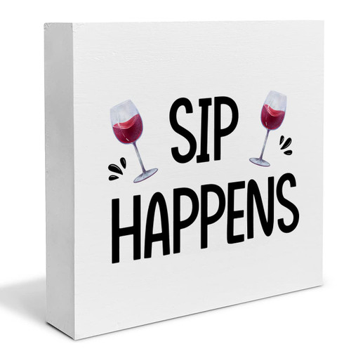 Sarcastic Kitchen Wood Box Sign Art Desk Decor Sip Happens Wood Block Sign Decor for Home Dining Room Pub Table Shelf Wall