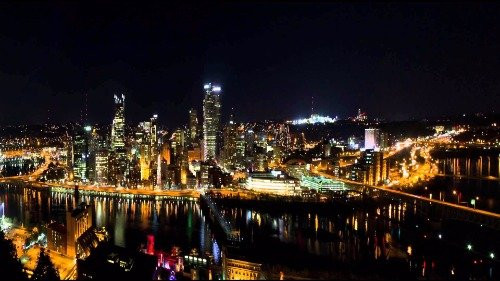 ConversationPrints PITTSBURGH SKYLINE AT NIGHT GLOSSY POSTER PICTURE PHOTO penguins steel city