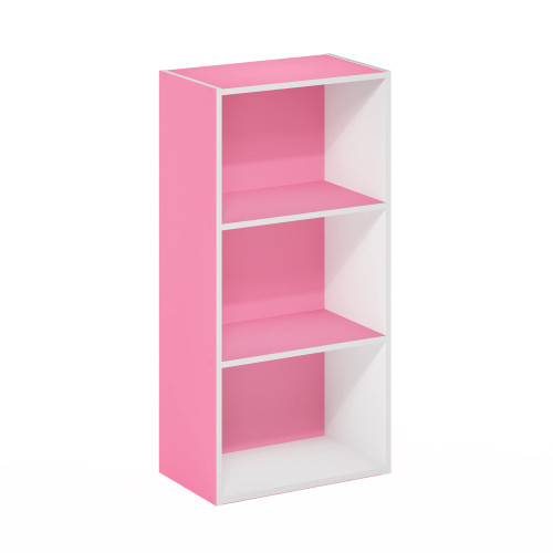 Furinno Luder 3-Tier Open Shelf Bookcase, Pink/White
