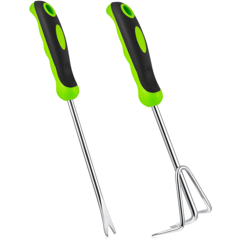 Amylove 2 Pcs Weed Puller Tool Garden Hand Weeder Tool Hand Cultivator Rake Tiller Tool Dandelion Weeder Tool with Ergonomic Handle Stainless Steel for Garden Weed Remove, Manual Weed Puller Bend