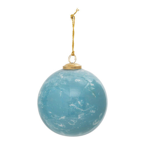 Creative Co-Op Glass Ball Ornament, Marbled Light Blue
