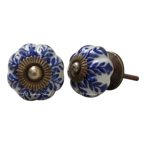 Indian Shelf 4 Pieces Farmhouse Knobs | Leaf Cabinet Drawer Knobs | Drawer Knobs Modern Blue | Girls Dresser Knobs Ceramic | Dresser Pull Knobs | Cabinet Drawer Pulls