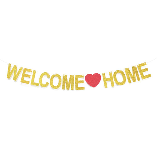 Welcome Home Banner,Welcome Home Banner Sign for Housewarming Decoration Family Party Supplies Bunting Photo Booth Props,Welcome Party,Wedding Celebration,Mantle,Home Party Decor (Gold+Red)
