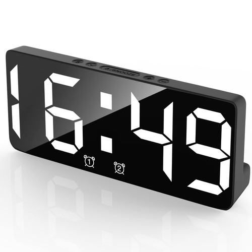 Digital Alarm Clock with Indoor Temperature Large Display, Voice Control Dual Alarm, Update Electronic Desktop Clock with 12/24h Display, Led Clocks for Bedrooms, Bedside, Office & Home (black)