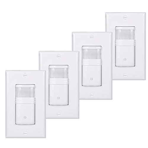 (Pack of 4) White Motion Sensor Light Switch  NEUTRAL Wire Required  Single Pole Only (Not 3-Way)  For Indoor Use  Vacancy & Occupancy Modes  Title 24, UL Certified  Adjustable Timer