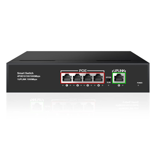 TEROW PoE Switch, 5 Port Gigabit Ethernet Network Switch( 4 PoE+ Port with 1 Extra Uplink Port), 802.3af Compliant | Plug & Play | Shielded Ports | Traffic Optimization | Fanless Quiet