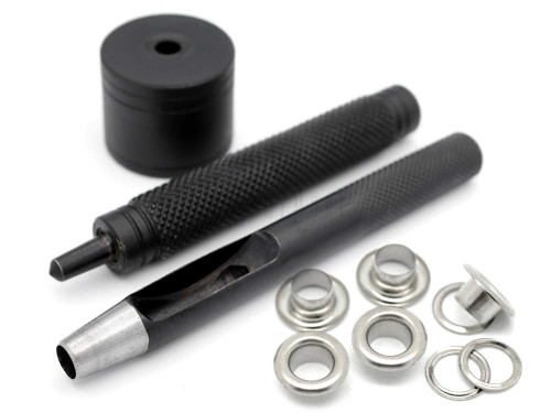 CRAFTMEMORE 3/16" Grommet Tool Kit Eyelet Setting Tool Grommet Setter Hole Punch Cutter & Pack of 100 Grommets (3/16" (5mm) Inside Diameter)