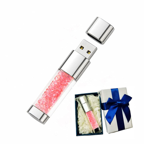 32GB USB Flash Drive, Cute Crystal Thumb Drive USB 2.0 Memory Stick Pen Drive with Gift Box (32GB, Pink)