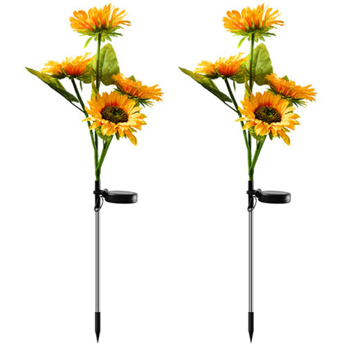 Aolyty Solar Sunflower Lights, IP65 Waterproof Solar Powered Garden Lights LED Stake Decorative Lights Warm Light for Flowerbed Patio Lawn Garden Yard Pathway Outdoor Decor (4 Heads, 2 Pack)