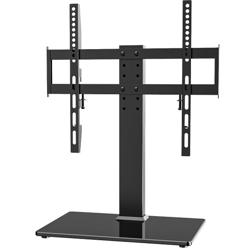 Universal TV Stand - Table Top TV Stand for 27-60 inch LCD LED TVs - 6 Level Height Adjustable TV Base Stand with Tempered Glass Base & Wire Management, VESA 400x400mm