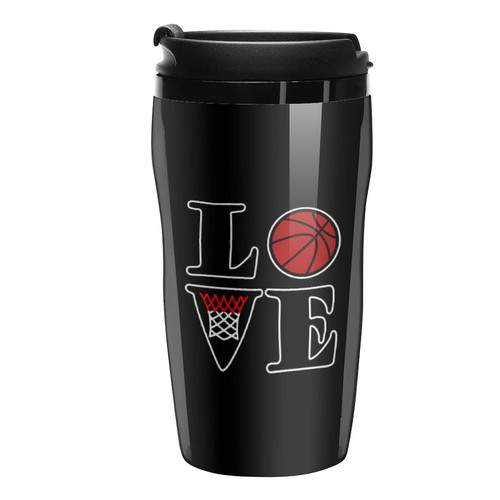 I Love Basketball Coffee mug cup double-layer plastic Tea cup with lid durable travel mug black-style1