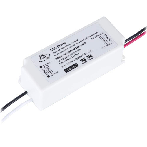 12V Dimmable LED Driver 40 Watt Triac Dimming 12 Volt LED Power Supply IP67 Waterproof LED Adapter 3.4A, Constant Voltage 40W Power Converter Triac Dimming,120V to 12V LED Transformer Dimming