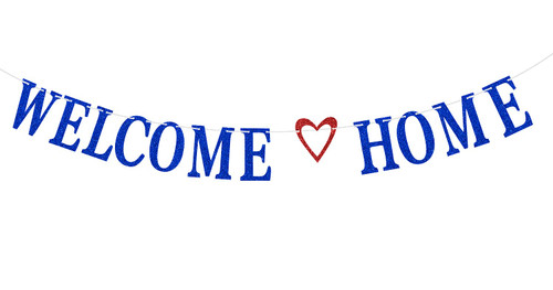 Welcome Home Banner, Housewarming Decorations, Home Sweet Home, Welcome Back, Retirement Family Party Decoration Supplies Blue Red Glitter
