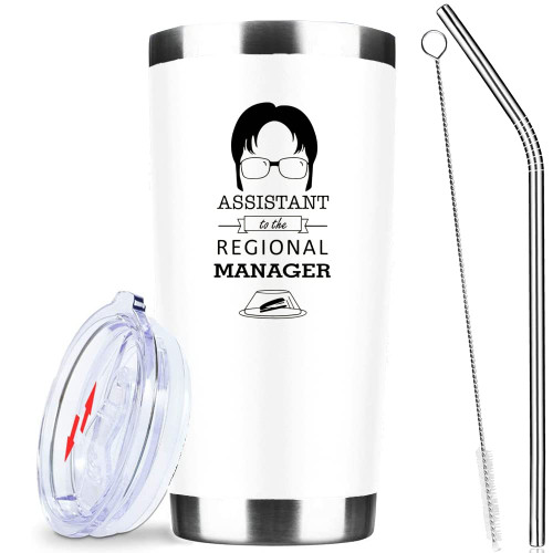 ATHAND Assistant to The Regional Manager Tumbler,Funny Dwight Schrute The Office Tv Merchandise,20 Oz Collectible Dunder Mifflin The Office Coffee Mug with Lid & Straw for Men Or Women (White) ATHAND Assistant to The Regional Manager Tumbler,Funny Dwight Schrute The Office Tv Merchandise,20 Oz Collectible Dunder Mifflin The Office Coffee Mug with Lid & Straw for Men Or Women (White)