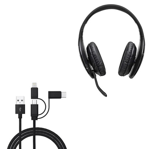 BoxWave Cable Compatible with BlueParrott S450-XT - AllCharge 3-in-1 Cable for BlueParrott S450-XT - Jet Black