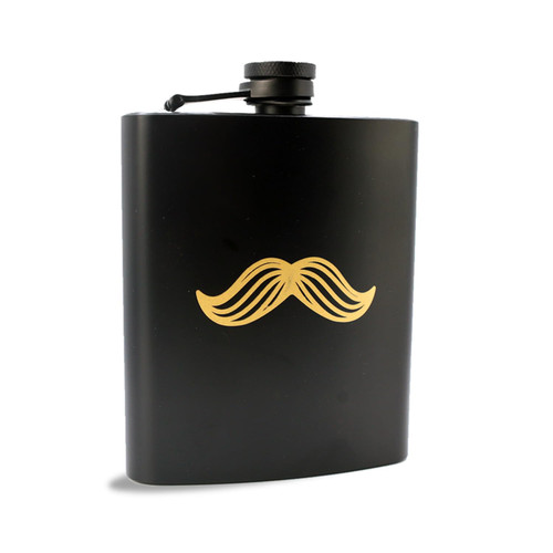 1 Pcs Black Groomsmen Flask With Gold Mustache for Groomsmen Gifts, Groomsmen Proposal Boxes and Wedding Party Favors, 7 oz Hip Flask for Groomsmen & Best Man (1 Flask)