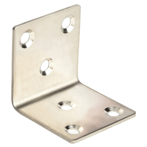 Bettomshin 1Pcs 1.57" x 1.57" L-Shaped Silver Bracket Gusset Plate Joint Right-Angle Bracket Fasteners Brushed Stainless Steel Surface Connection Angle Bracket