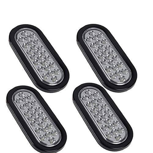 NPAUTO 4Pcs 6" Oval LED Trailer Lights 24 White LED Reverse Backup Lights Waterproof Trailer Stop Turn Tail Light for RV Trucks