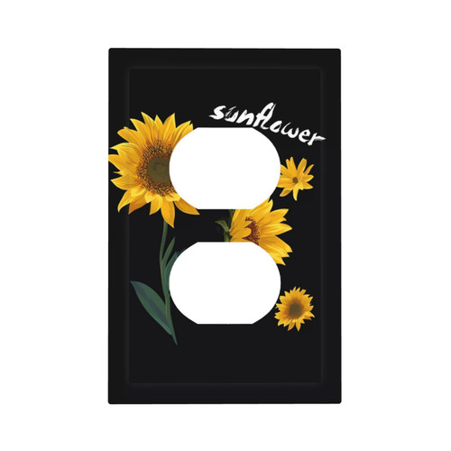 Sunflower Black Background Wall Plate Cover 1 Gang Wall Plate Single Gang Light Switch Cover Electrical Receptacle Plug Covers Outlet Switch Cover for Electrical Outlets Decor