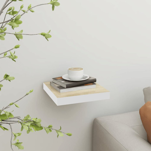 Floating Wall Shelf,Wall Decor,Floating Shelves,Wall Mounted Shelves,Storage Display Shelf,Shelving Rack,for Living Room,Bathroom,Office,Oak and White 9.1"x9.3"x1.5" MDF