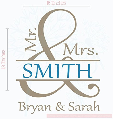 Wall Decor Plus More Mr. & Mrs. Wall Vinyl Decals Lettering Sticker Decor Personalized with Names and Last Name Wedding Gift Art