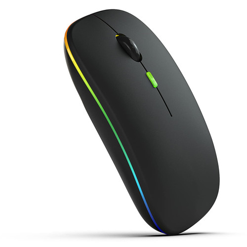 LED Rechargeable Wireless Bluetooth Mouse for Laptop MacBook iPad Air Pro Mini Mac Android Samsung Tablet Cell Phone 2.4G Silent Slim Portable Cordless Mice for Computer Chromebook PC Desktop (Black)