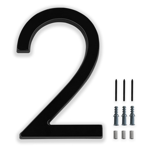Floating House Number 2, YIPLED 6 Inch Modern House Numbers for Home, Mailbox, Street (Black)