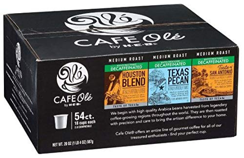 HEB Cafe Ole 54 count Decaf Variety Pack (Texas Pecan, Houston Blend, Taste of San Antonio)
