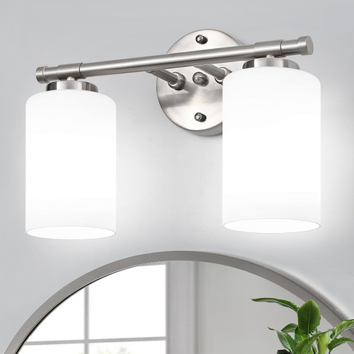 GZBEINI Bathroom Light Fixtures Over Mirror,Vanity Lights Fixtures for Bathroom 2 Lights Modern Bathroom Light Fixtures Above Mirror Brushed Nickel Vanity Lights for Bathroom Milk Wall Sconces GZBEINI Bathroom Light Fixtures Over Mirror,Vanity Lights Fixtures for Bathroom 2 Lights Modern Bathroom Light Fixtures Above Mirror Brushed Nickel Vanity Lights for Bathroom Milk Wall Sconces