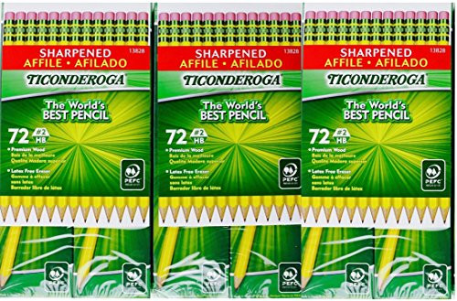 Ticonderoga Sharpened Pencils #2 HB Premium Wood Latex-Free Eraser (3 Pack) - 216 Total Pencils Ticonderoga Sharpened Pencils #2 HB Premium Wood Latex-Free Eraser (3 Pack) - 216 Total Pencils