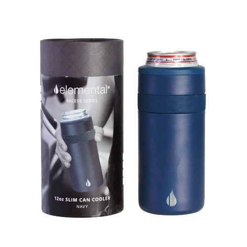 Elemental Insulated Slim Can Cooler, Triple Wall Stainless Steel Skinny Can Cooler - Drink Cooler Insulator for 12oz Skinny Seltzers, Beer, Soda Cans - Navy Blue Elemental Insulated Slim Can Cooler, Triple Wall Stainless Steel Skinny Can Cooler - Drink Cooler Insulator for 12oz Skinny Seltzers, Beer, Soda Cans - Navy Blue