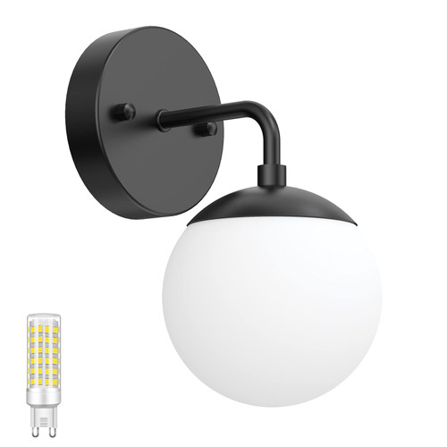 Tipace Black Wall Sconce 1 Light,Modern Globe Wall Light,Black Sconce Light for Restaurant Living Room Bedside Stairs Bathroom Mirror(6000K G9 Bulb Include) Tipace Black Wall Sconce 1 Light,Modern Globe Wall Light,Black Sconce Light for Restaurant Living Room Bedside Stairs Bathroom Mirror(6000K G9 Bulb Include)