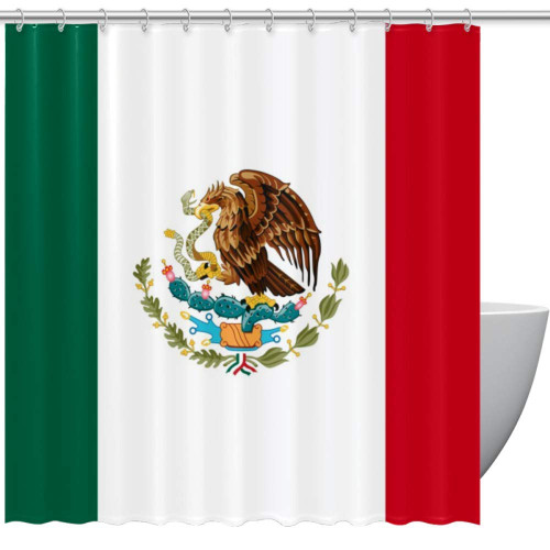 Lilibeely Shower Curtains Mexican Flag Print Eco-Friendly Fabric Shower Room Curtain Durable Waterproof Home Bath Curtain Sets with 12 Hooks,72 x 72 inch