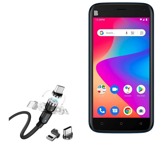 BoxWave Cable Compatible with BLU C5L (2020) - MagnetoSnap AllCharge Cable, Magnet Charging Cable USB Type-C Micro USB for BLU C5L (2020) - Jet Black