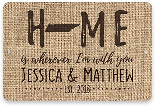 Pattern Pop Personalized Burlap Tennessee Home is Wherever I'm with You Metal Room Sign (11x14 Inches)