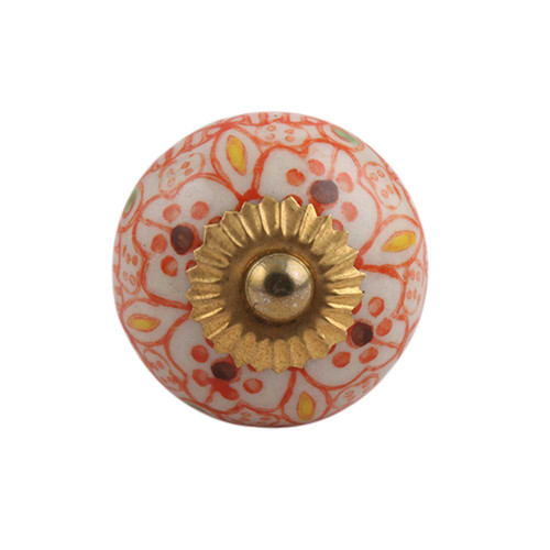 Indian Shelf 2 Pieces Cabinet Knobs | Floral Farmhouse Drawer Knobs | Dresser Knobs for Nursery Orange | Cabinet Pulls and Knobs Ceramic | Drawer and Cabinet Pulls | Western Door Knobs