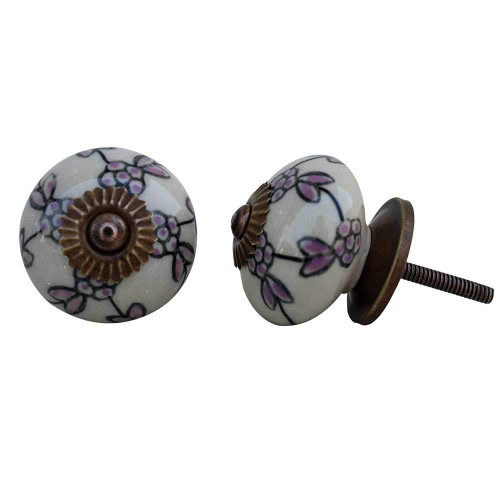 Indian Shelf 2 Pieces Dresser Knobs Vintage | Floral Cabinet Pulls and Knobs | Purple Drawer Pulls for Dressers | Ceramic Knobs | Farmhouse Style Cabinet Knobs | Decorative Knobs for Dresser Drawers