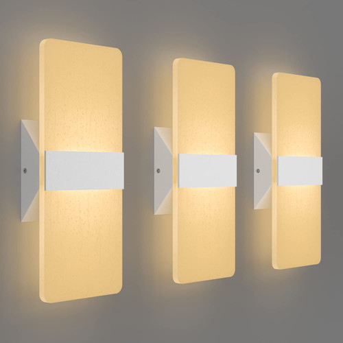 ChangM Outdoor Wall Sconce Waterproof LED Modern Lighting Fixture Lamps 12W Warm White 2700K Up and Down Indoor Acrylic Wall Lights Not Dimmable for Living Room Bedroom Hallway Conservatory(3 Pack)