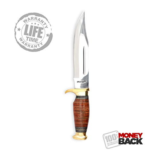 Perkins | 12.5 inch Fixed Blade Bowie Knife | Hunting Knife, Leather Handle | Leather Sheath | Designed for Hunting, Survival, Skinning, Camping & Self Defense |